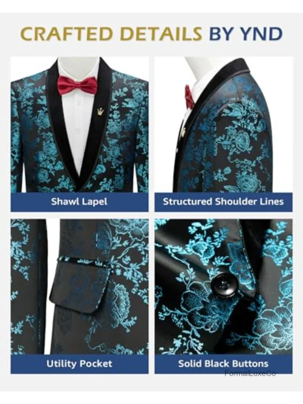 Men's Velvet Floral Blazer Shawl Lapel One Button Suit Jacket Prom Wedding